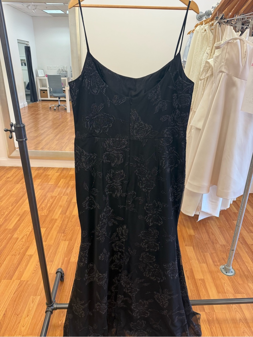 Hayley Paige Occasions Black Beaded Floral Spaghetti Strap Dress - Picture 4 of 6